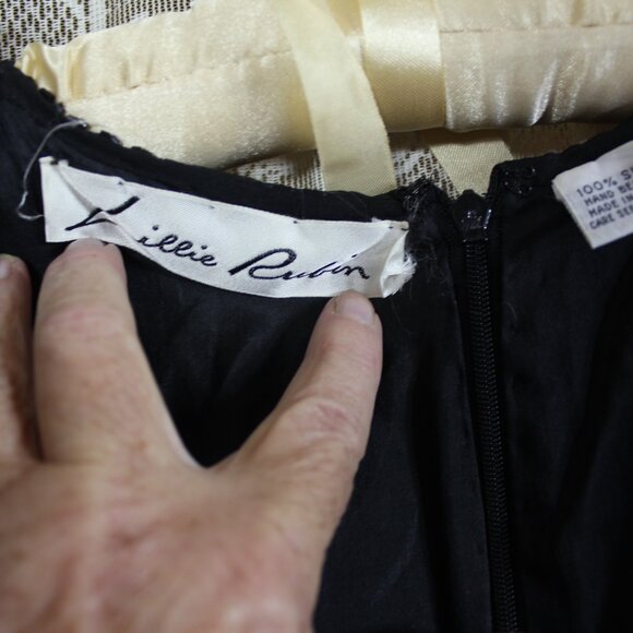 Vintage 1980's Womens Black Beaded Lillie Rubin Cocktail Dress-Size Small-PMNAT1 - Picture 7 of 13